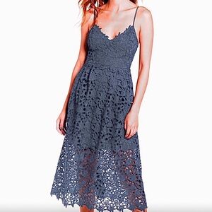 ANTHROPOLOGY MAEVE ASTR The LABEL Eyelet Lace Overlay Midi Dress Slate Blue M